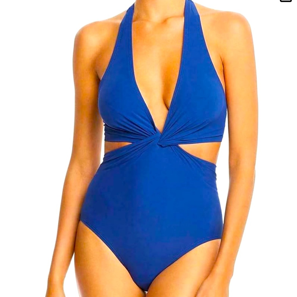 Kate Spade New York Grove Beach Knotted Halter One-Piece Swimsuit Capri Blue LG